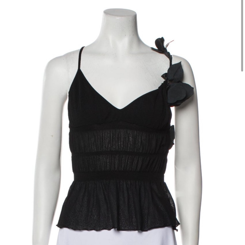 MARNI slinky black top with leather flower detailing IT 44
